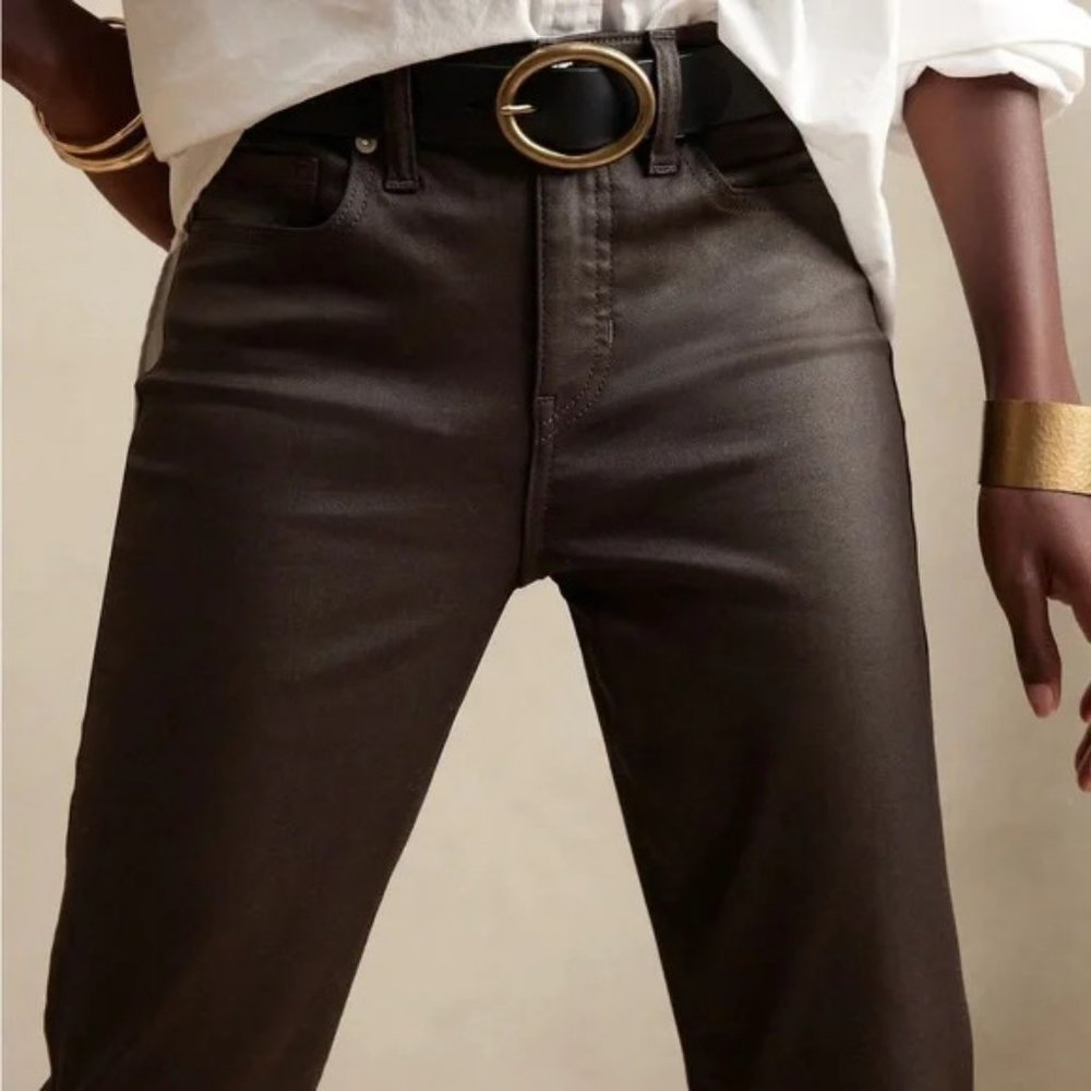 Banana Republic Ultra High-Rise Slim Coated Jean size 35L Dark Green - Picture 3 of 5